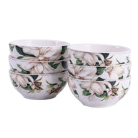 6 x Brand New Bico Magnolia Floral Dessert Bowls Set of 6, Ceramic, 350 ML, for Ice Cream, Salad, Cereal, Dip, Microwave and Dishwasher Safe - RRP €115.2