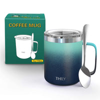 1 x RAW Customer Returns THILY Stainless Steel Vacuum Insulated Travel Mug with Handle and Leak-Proof Lid Keeps Coffee Cold or Hot, Ombre Green and Navy Blue - RRP €20.99