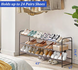 1 x RAW Customer Returns MISSLO Long Metal Shoe Rack 3 Tier Shoe Stand Holds 24 Pairs Heavy Duty 109cm Wide Shoe Storage with Wire Grid for Hallway, Living Room, Bedroom, Bronze - RRP €36.49