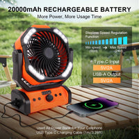 1 x RAW Customer Returns ELZO 20000mAh Camping Fan, Rechargeable Table Fan USB Fan with LED Light Hook, 270 Rotation with Remote Control, Clip Fan for Outdoor Camping Power Outage Fishing Hurricane - RRP €41.99