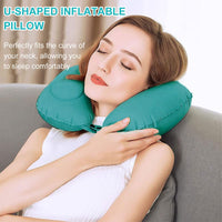 1 x Brand New Inflatable travel pillow, inflatable neck pillow, inflatable U shape pillow, neck pillow for travel, travel pillow, airplane pillow, blow up pillow, with storage bag, blindfold, earplugs - RRP €7.99