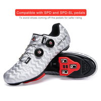 1 x RAW Customer Returns Men s Cycling Shoes Road Bike Shoes Compatible with SPD and Delta Pedal Lock Breathable Non-Slip Peloton Bicycle Shoes StrSilver 265 - RRP €46.82