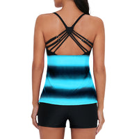 1 x RAW Customer Returns Durio Swimsuit Women s Tummy Control Woman Swimwear Swimsuits Tankinis Tankini with Hot Pants Swimwear Two-Piece with Stripes, Blue and Black Mixture, EU 44 Label XXL  - RRP €38.3