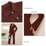 1 x RAW Customer Returns Women s Long Sleeve Jumpsuit Elegant Turn Down Collar Long Casual Jumpsuit Button Tops Straight Leg Pants Casual Pant Suit S-Brown  - RRP €37.39