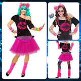 1 x Brand New Alaiyaky 80s outfit women s set, neon shirt with tutu headband earring necklace fishnet gloves leg warmers bracelet, 80s costume accessories for theme party carnival Halloween neon, M  - RRP €25.1