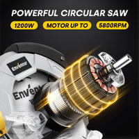 1 x RAW Customer Returns ENVENTOR 1200W Circular Saw with Laser Guide, for Wood, 2 185mm Blades 24T 40T , 5800RPM, Maximum Cutting 62mm 90 and 42mm 45 , Pure Copper Motor, Rip Guide included - RRP €53.99