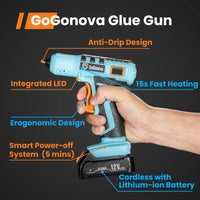 1 x RAW Customer Returns 20V battery-powered hot glue gun, GoGonova hot glue gun with anti-drip nozzle, LED light and 12 pieces. 11mm glue sticks. Ideal for crafts, repairs. battery included  - RRP €54.44