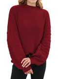 1 x Brand New Sovoyontee Women s 2024 Fall Oversized Round Neck Long Puff Sleeve Chunky Knit Pullover Sweater Tops, Ruby Red, Small - RRP €45.11