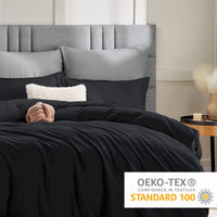 1 x RAW Customer Returns WAVVE bed linen 135x200 4-piece black - duvet covers 135 x 200 set of 2 with pillowcases 80x80 cm, bed linen sets 135x200cm made of microfiber with zipper soft - RRP €20.16