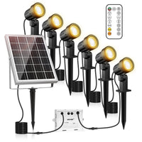 1 x RAW Customer Returns MEIKEE Led Solar Garden Lights, 6 in 1 Outdoor Solar Spotlights Waterproof IP66 6W 6000mAh Solar Lamps with Remote Control Cold Warm Light Dimmable 3 Brightness 3 Mode for Patio Lawn Garden - RRP €55.12