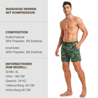 1 x Brand New Yaavii men s swimming trunks with compression swimming shorts 2 in 1 quick-drying print surfing beach trousers men with zip pockets green leopard XL - RRP €18.14