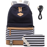 1 x RAW Customer Returns Kimwadalh School Backpack for Teenage Girls Canvas School Backpack High School Backpack with Pencil Case Women s Laptop Backpack with USB Port - RRP €19.82