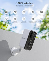 1 x RAW Customer Returns COCOCAM 2K Surveillance Camera Outdoor Battery Wireless WLAN Camera Outdoor, Surveillance Camera Indoor Outdoor with AI Detection PIR Motion Detection Color Night Vision Cloud SD Storage 2-Way Audio Alexa 2.4G - RRP €45.37