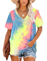 1 x RAW Customer Returns MOLERANI Women s T-Shirts Short Sleeve V-Neck Summer Tops Casual Loose T-Shirt Rainbow Size XL - RRP €22.99