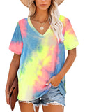 1 x RAW Customer Returns MOLERANI Women s T-Shirts Short Sleeve V-Neck Summer Tops Casual Loose T-Shirt Rainbow Size XL - RRP €22.99