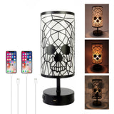 1 x RAW Customer Returns YNDD skull lamp, skull decoration skeleton bedside lamp touch dimmable, black vintage table lamp, 2 USB port, 3 brightness, retro E27 table lamp made of metal for Halloween decoration, bedroom - RRP €40.33