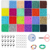 1 x Brand New 24000 Pieces Bead Set, 24 Colors Beads for Crafting, Small Pony Beads, Mini Rocailles Beads, Round Glass Beads 2mm, With Elastic Cord, Scissors for Bracelets Jewelry Making Crafts - RRP €20.4