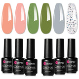 5 x Brand New Mobray Semi-Permanent Nail Polish Set Winter, 6 Colors Macaron, Pink Green Glitter Silver Semi-Permanent Nail Polishes, Soak Off UV LED Nail Gel Polish, Gel Polish 8ml - RRP €90.0