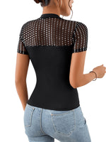 1 x RAW Customer Returns GORGLITTER T-Shirt with Sequins Women s Mesh Top Glitter Top with Rhinestone Mesh Shirt Elegant Tops Black M - RRP €25.2