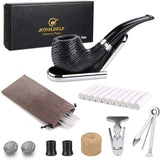 1 x RAW Customer Returns Joyoldelf Oak Tobacco Smoking Pipe Set, Black Smoking Pipes with Foldable Pipe Holder, Reamer, 3 in 1 Pipe Scraper and Other Accessories - RRP €36.99