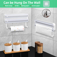 1 x RAW Customer Returns DBREAKS wall roll holder kitchen 3 rolls, kitchen roll holder magnetic, cling film cutter, cling film dispenser, aluminum foil dispenser, foil paper roll holder, with cling film - RRP €36.99