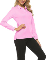 1 x RAW Customer Returns AjezMax Polo Women s Long Sleeve Poloshirt Golf Sports Work Shirt Autumn Winter Top Pink XL - RRP €28.98