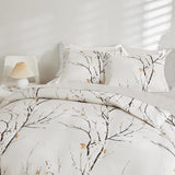 1 x RAW Customer Returns Freyamy Floral Bedding 135x200cm 2-piece Beige Plum Blossom Branch Elegant Bedding Sets Brushed Microfiber Soft Bed Linen Girls Duvet Cover with Zipper and Pillowcase 80x80cm - RRP €27.19