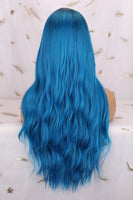 1 x RAW Customer Returns Wig Blue Long for Women Ombre blue Wigs Middle Part Wavy Curls Cosplay Wig Synthetic for Halloween Party Carnival Natural Wig - RRP €25.69