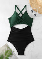 1 x RAW Customer Returns jakloz Swimsuit Women V Neck Lace Up Swimwear Swimsuit Tummy Control Cut Out One Piece Beachwear Swimsuit Green, XL  - RRP €31.98