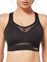 1 x RAW Customer Returns Yvette Sports Bra Strong Support Mesh Racer Back Large Breasts Without Underwire Padded for Fitness Running Yoga, Black, M - RRP €29.23