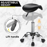 1 x RAW Customer Returns FNZIR Round Stools PU Leather Seat Height Adjustable Saddle Stool Swivel With Wheels Black - RRP €40.62