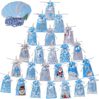 1 x Brand New Advent calendar to fill large 12 x 21.5 cm , 24 fabric bag chains to craft and hang, Christmas calendar 2022, filled blue fabric bag for children and teenagers - RRP €11.09