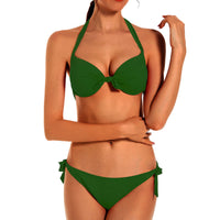 1 x RAW Customer Returns EONAR Women s Swimwear Halter Push up Bikini Top with Underwire Adjustable Side Ties Bikini Sets, Size 70B 75A 75B Medium Army Green - RRP €30.0