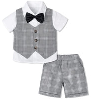 1 x RAW Customer Returns mintgreen baby suit boy wedding, christening outfit vest set, grey checked, 5-6 years, 130 - RRP €33.9