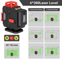 1 x RAW Customer Returns ZHJAN Cross Line Laser 4x360 , Laser Spirit Level 4D, Charger Two Batteries Lifting Base Triangular Bracket 16 Lines Used For Home Decoration And Picture Hanging Rotary Laser - RRP €65.99