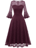 1 x Brand New DRESSTELLS Women s Elegant Dress Cocktail Dress 3 4 Sleeve Wedding Party Midi Dress Round Neck Knee-Length Evening Dress Confirmation Dress Burgundy M - RRP €43.99