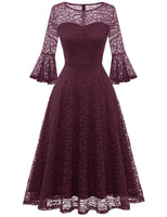 1 x Brand New DRESSTELLS women s cocktail dress round neck ball gown elegant cocktail dress 3 4 sleeve wedding party midi evening dress with lace burgundy L - RRP €43.99