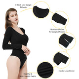 1 x RAW Customer Returns RoomTour Women s Long Sleeve Bodysuit, V-Neck Thong Tops for Women, Women s Bodycon Jumpsuit 2-Pack Black Black S - RRP €34.79