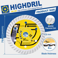 1 x RAW Customer Returns HIGHDRIL 75mmx10mm diamond saw blade, 2 pieces dry wet wheel disc for cutting granite, hard concrete, hard plastic, natural stones, clinker - RRP €18.16