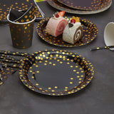 4 x Brand New YXHZVON Black Gold Party Tableware, Golden Dot Disposable Tableware Party Paper Cups Paper Plates Napkins for Parties Weddings Anniversaries Birthdays 10 Guests  - RRP €75.52