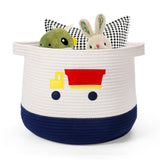 3 x Brand New CHFLAME Laundry Basket Woven Made of Cotton - Cute Storage Basket Children with Car Pattern, Versatile Laundry Organizer 40L Basket Woven with Handle, Natural Safe Children s Room - RRP €86.97