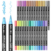 1 x RAW Customer Returns Shuttle Art Acrylic Pastel Markers, 28 Pastel Colors Permanent Acrylic Markers with Brush and Fine Tip, Acrylic Markers for Children Adults, Markers for Painting DIY Plastic Stones - RRP €19.15