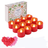 1 x RAW Customer Returns IMAGE Tealight LED 12pcs Red Candles with Timer 6 Hours to 18 Hours Electric Flickering Light with 100 Rose Petals, Warm Yellow - RRP €22.8