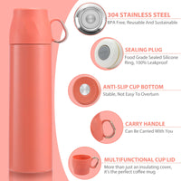 1 x RAW Customer Returns Thermos Bottle 500ML, Leak-Proof Thermos Flask with Drinking Cup and Handle, Insulated Drinking Bottle Stainless Steel BPA Free, Insulated Bottle for Coffee Tea, Water Bottle for Children Adults Pink  - RRP €19.15