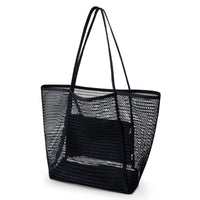 1 x RAW Customer Returns Large Women s Beach Bag Mesh Hook and Loop Inner Pocket Tote Bag Beach Tote Bag Women s Shoulder Bag Foldable Shopping Bag, Black, Contemporary - RRP €36.0