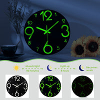 1 x RAW Customer Returns Plumeet Luminous Wall Clock -12-inch Quiet Wooden Clock Fluorescent - Large Decorative Wall Clock for Kitchen, Office and Bedroom Black  - RRP €19.46