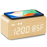 1 x RAW Customer Returns MOSIME LED Digital Wooden Alarm Clock with Wireless Charging, 7 Brightness Levels, Temperature Display, Wooden Alarm Clock for Bedroom Decoration Bedside Table Desk Kids Bamboo  - RRP €33.26