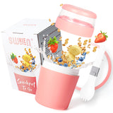 1 x RAW Customer Returns Muesli cup to go, yoghurt cup for on the go with spoon, leak-proof yoghurt large 250ML 500ML , dishwasher safe lunch pot, muesli cup for work, school, picnic travel pink  - RRP €15.99