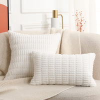 2 x Brand New Mandioo Set of 2 White Plush Boho Decorative Throw Pillow Covers 45 x 45 cm, Super Soft Striped Corduroy Decorative Pillow Case Sofa Cushion Decorative Couch Cushion Pillow Cover for Sofa Couch Living Room - RRP €30.22