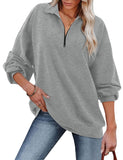 1 x RAW Customer Returns Florboom Oversize Shirt Women Elegant Long Sleeve Zip Top Loose Shirts, Grey M - RRP €36.29